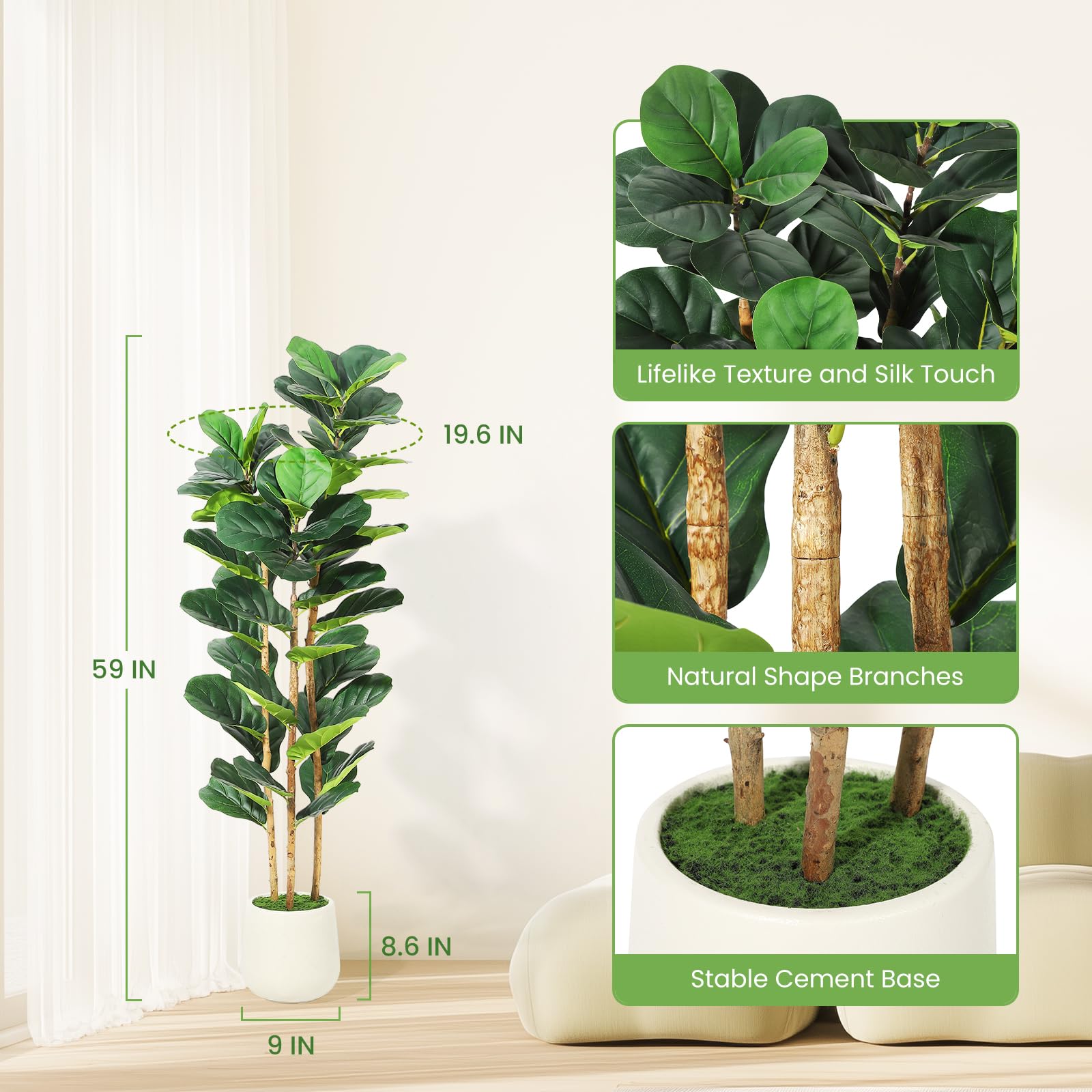 Artificial Fiddle Leaf Fig Tre - Rubber Plant Ficus review and price